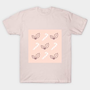 Pale Pink Candy Canes and Hollies T-Shirt